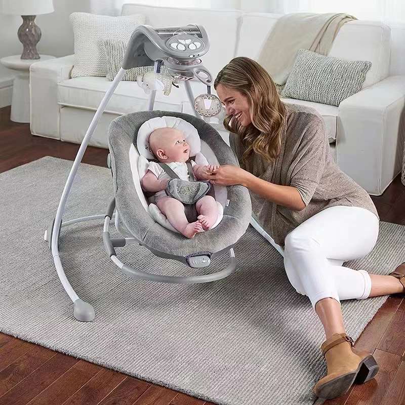 Ingenuity InLighten Baby Swing - Fresh Mesh Fabric, Vibrations, Swivel Child Seat, Nature Sounds - Braden
