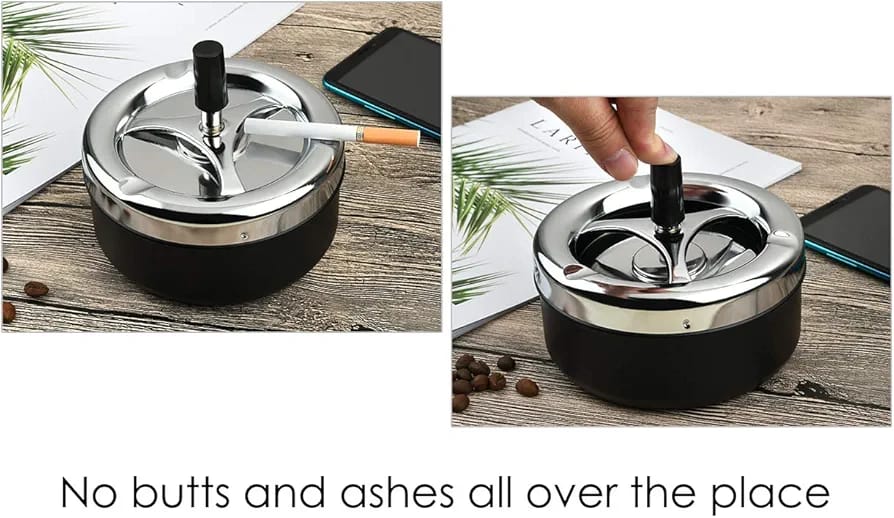 Push Down Ashtray with Spinning Tray Metal Cigarette Ash Tray