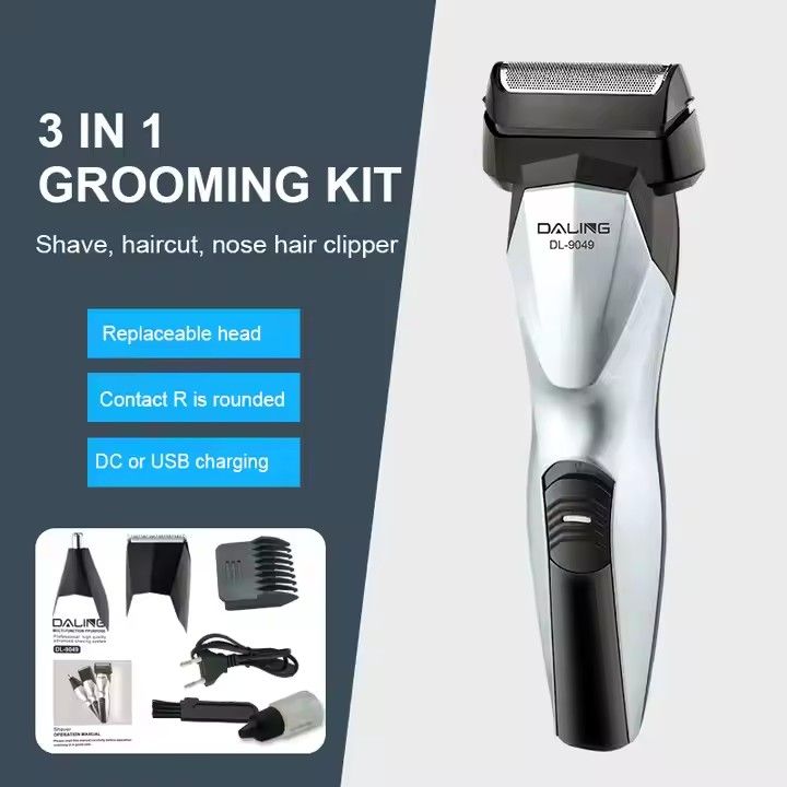 Daling – 3 in 1 Grooming Kit Electric Hair Clipper, Razor (Shaver), Nose Trimmer Stainless Steel Outer Foil