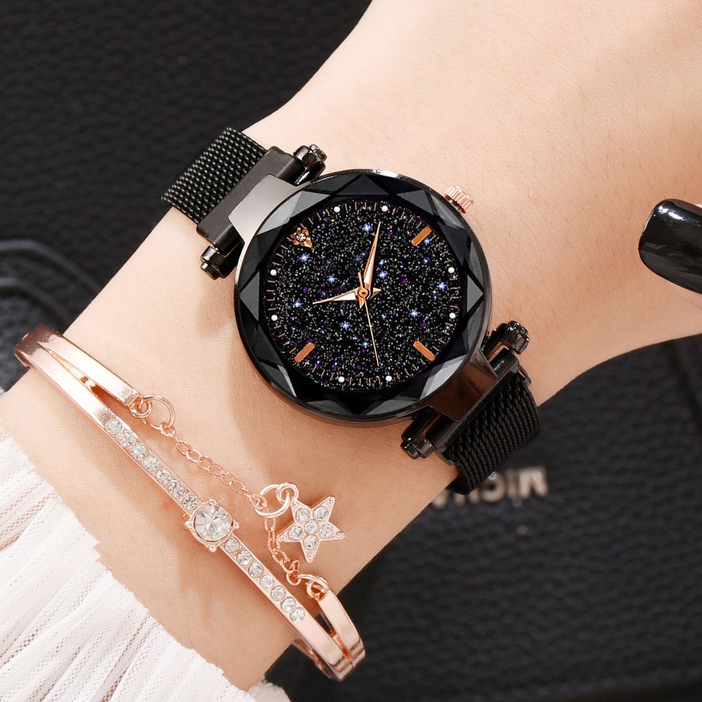 Women Watches Foreign Trade Magnetite Cross Border  Starry Sky Face Women's Watch Simple One Diamond Magnetic Set Quartz Watches