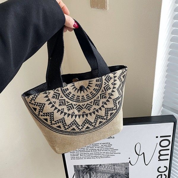 Women's Canvas Large Capacity Simple Hand In Hand Carry Makeup Bag  Tote Bags