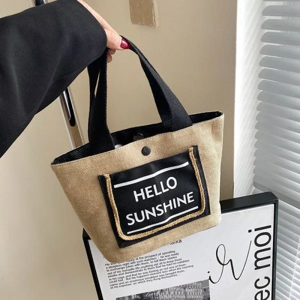 Women's Canvas Large Capacity Simple Hand In Hand Carry Makeup Bag  Tote Bags