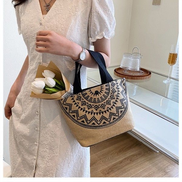 Women's Canvas Large Capacity Simple Hand In Hand Carry Makeup Bag  Tote Bags