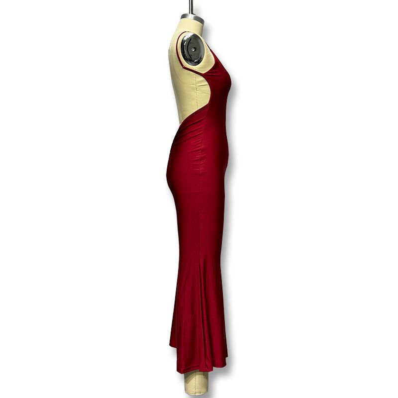 New Fashion Women's Dress Red Deep V Hip Hugging Backless Suspender Fishtail Ladies Evening Dress Long Skirt