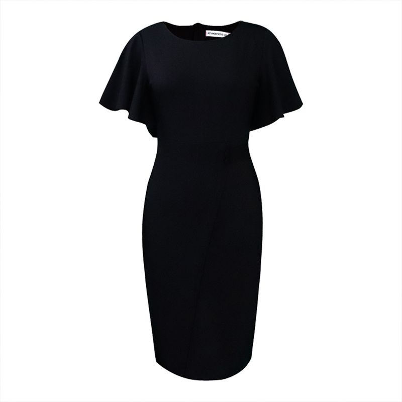 New European and American Popular High Grade Women's Dress Solid Color High Waist Ruffle Sleeve Mid-length Skirt Fashion Temperament Commuting African Office Lady Dresses