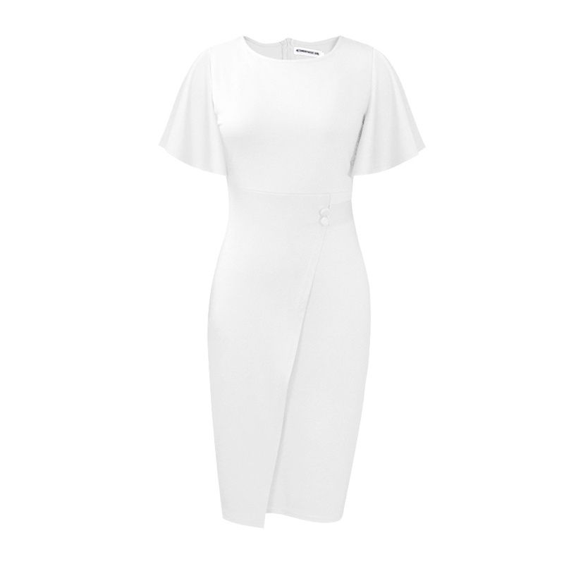 New European and American Popular High Grade Women's Dress Solid Color High Waist Ruffle Sleeve Mid-length Skirt Fashion Temperament Commuting African Office Lady Dresses