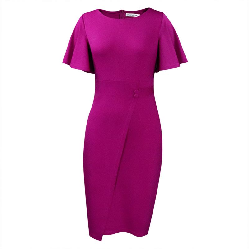 New European and American Popular High Grade Women's Dress Solid Color High Waist Ruffle Sleeve Mid-length Skirt Fashion Temperament Commuting African Office Lady Dresses