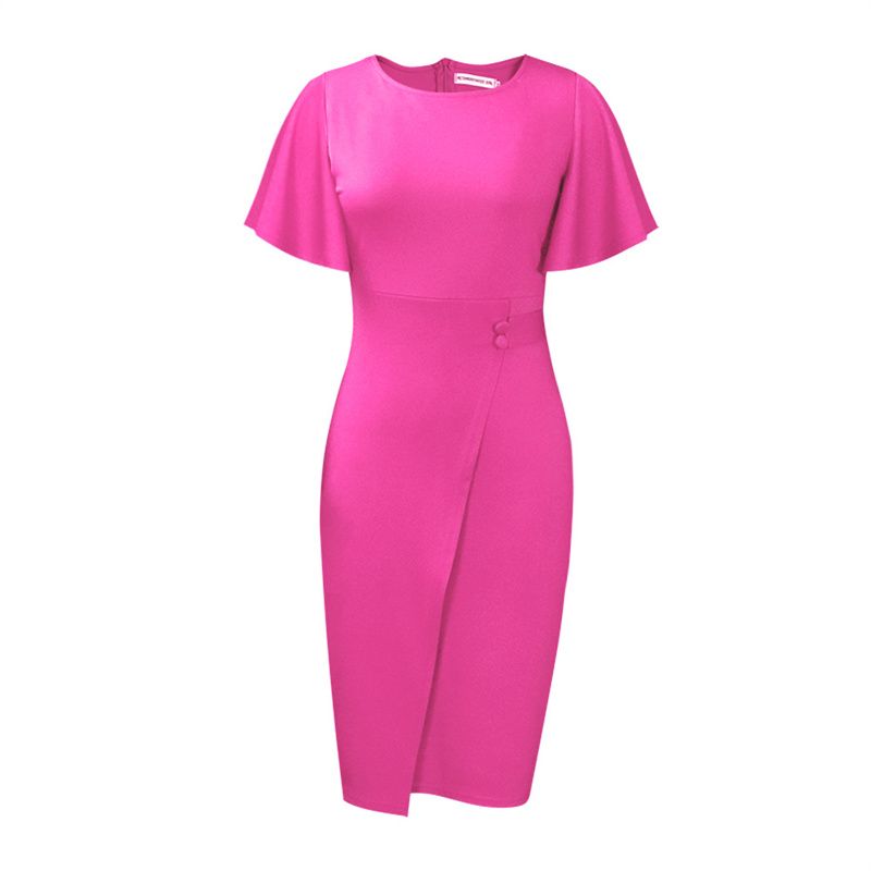 New European and American Popular High Grade Women's Dress Solid Color High Waist Ruffle Sleeve Mid-length Skirt Fashion Temperament Commuting African Office Lady Dresses