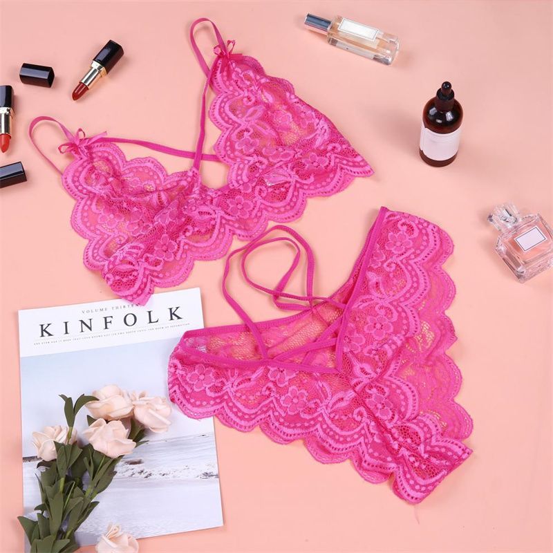 European and American Style Women's  Lingerie Set Lace Suspenders See Through Strap Bra Thong Two-piece Set Split Ladies Underwear Sex Goddess Midnight Passion Prop Suit