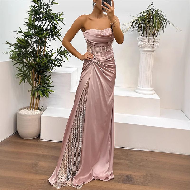 European and American New Women's Dress INS Casual Fashion Splicing Wrapped Chest Long Skirt Ladies Evening Dress Temperament Elegant Sex Goddess Dinner Dresses