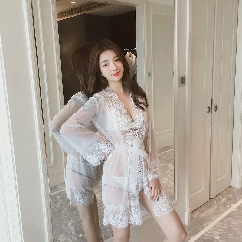 Women's Sexy Lingerie Transparent Perspective Mesh Sexy Lace Pajamas Nightdress Uniform Nightclub Temptation Robe