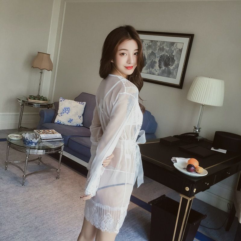 Women's Sexy Lingerie Transparent Perspective Mesh Sexy Lace Pajamas Nightdress Uniform Nightclub Temptation Robe