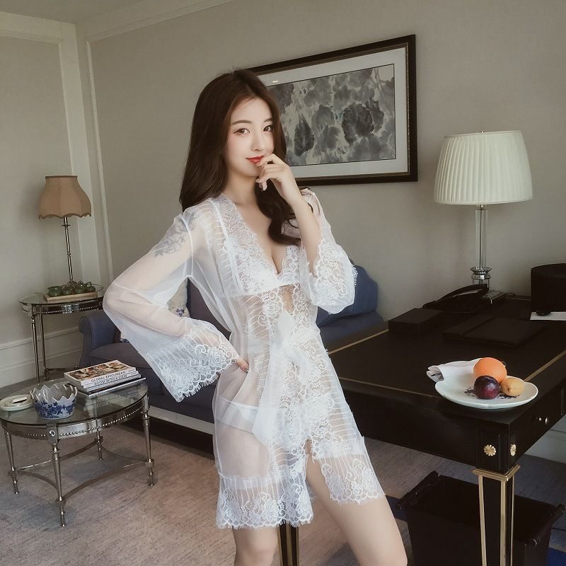 Women's Sexy Lingerie Transparent Perspective Mesh Sexy Lace Pajamas Nightdress Uniform Nightclub Temptation Robe