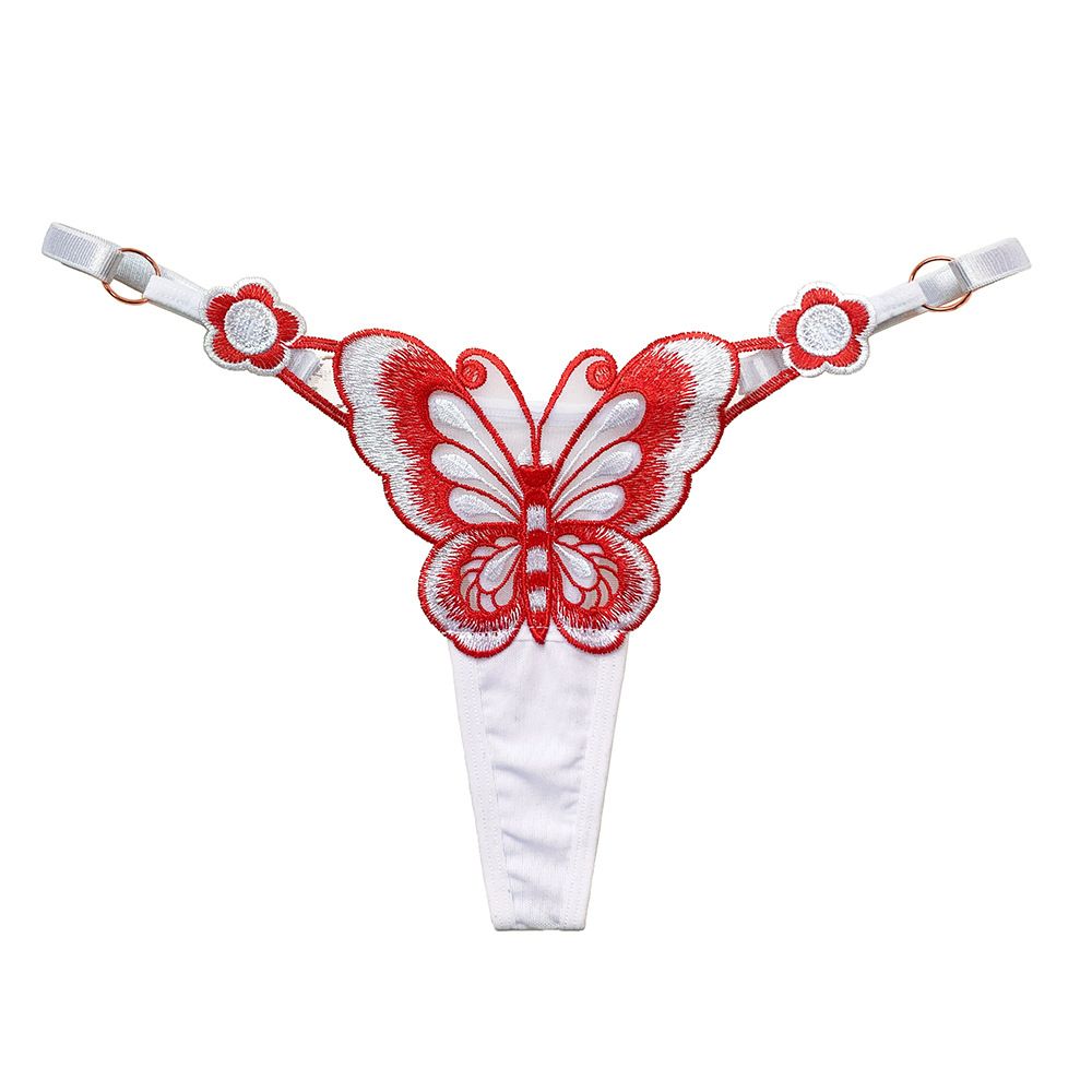 5PCS Butterfly Element Women's Thongs Sexy Hot See-Through Embroidery Adjustable Low Waist Temptation Japanese Style Ladies Underwear Large Size Women's T Pants