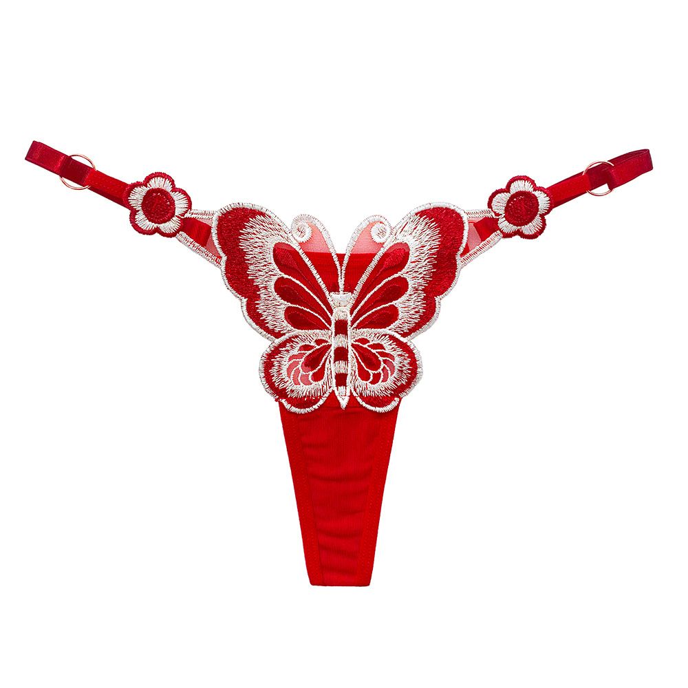 5PCS Butterfly Element Women's Thongs Sexy Hot See-Through Embroidery Adjustable Low Waist Temptation Japanese Style Ladies Underwear Large Size Women's T Pants