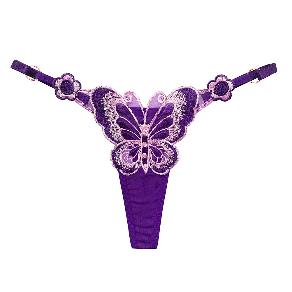 5PCS Butterfly Element Women's Thongs Sexy Hot See-Through Embroidery Adjustable Low Waist Temptation Japanese Style Ladies Underwear Large Size Women's T Pants