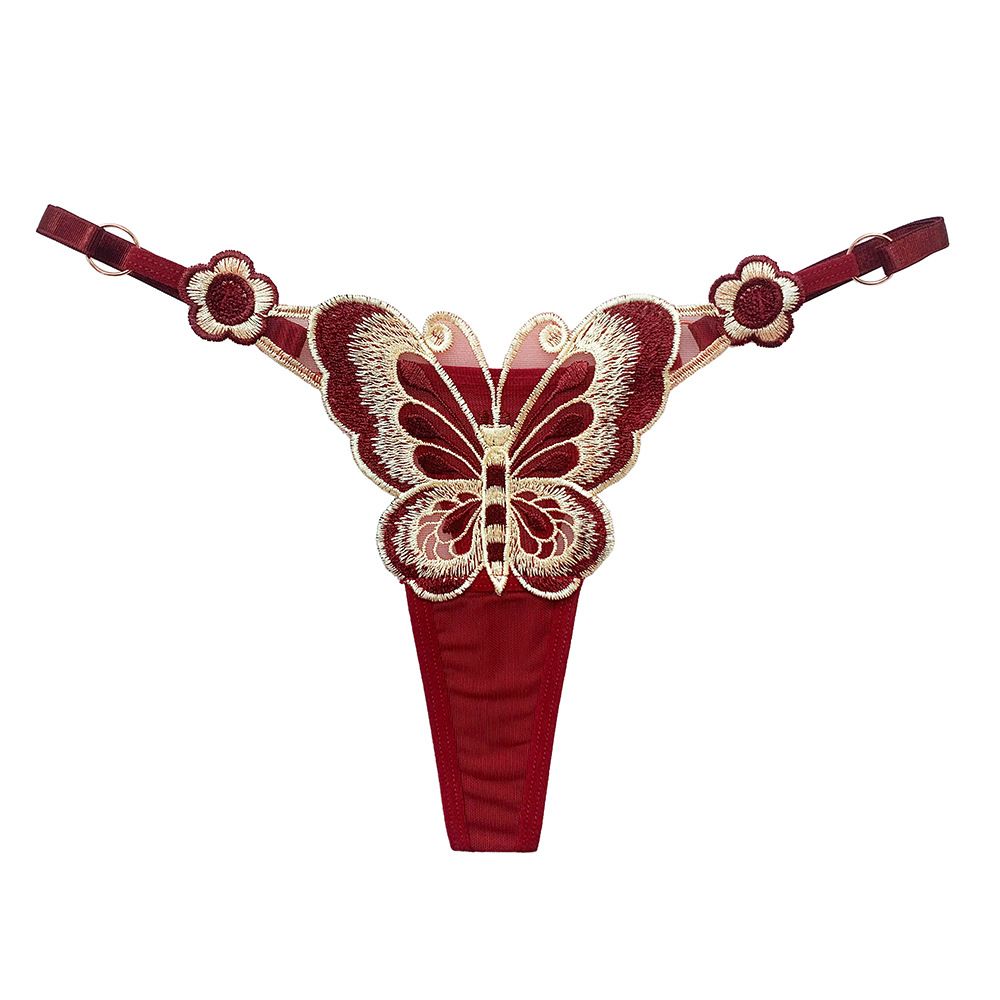 5PCS Butterfly Element Women's Thongs Sexy Hot See-Through Embroidery Adjustable Low Waist Temptation Japanese Style Ladies Underwear Large Size Women's T Pants