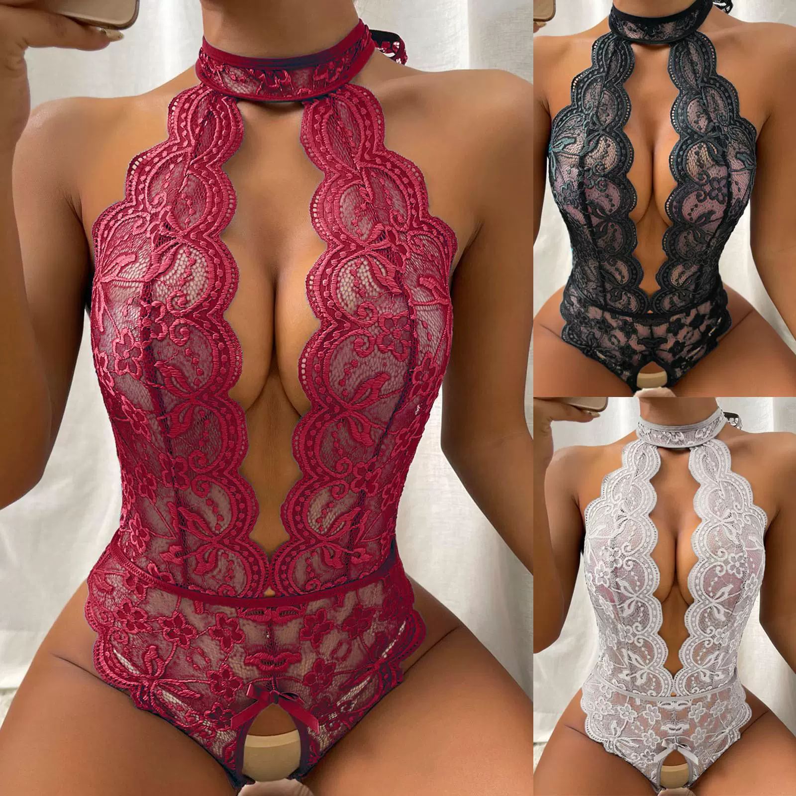 European and American Sexy Lingerie New Lace Transparent Temptation Free to Take Off Jumpsuit Sexy Pajamas