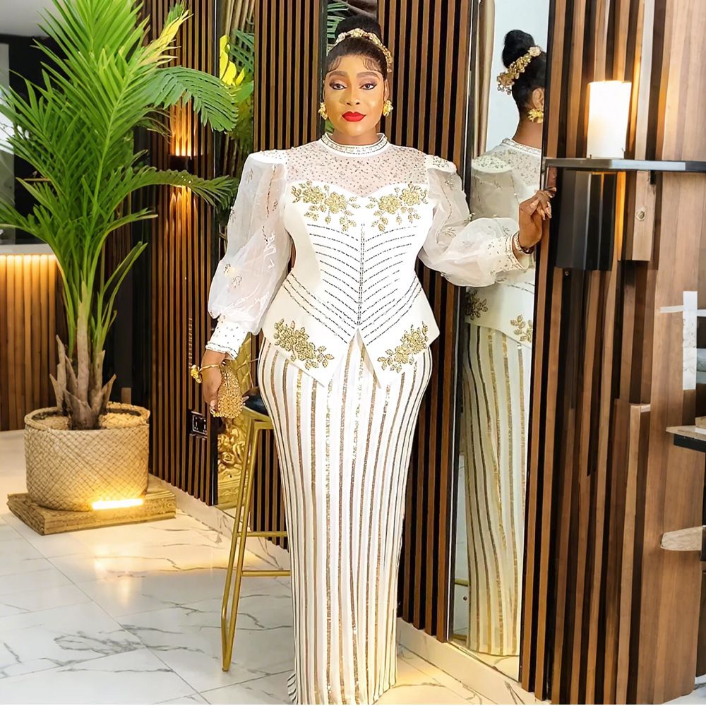 2025 Luxury Party Dresses Elegant Women Wedding Prom Evening Gown Long Sleeve Bodycon Robe African Dashiki Sequin Maxi Dress