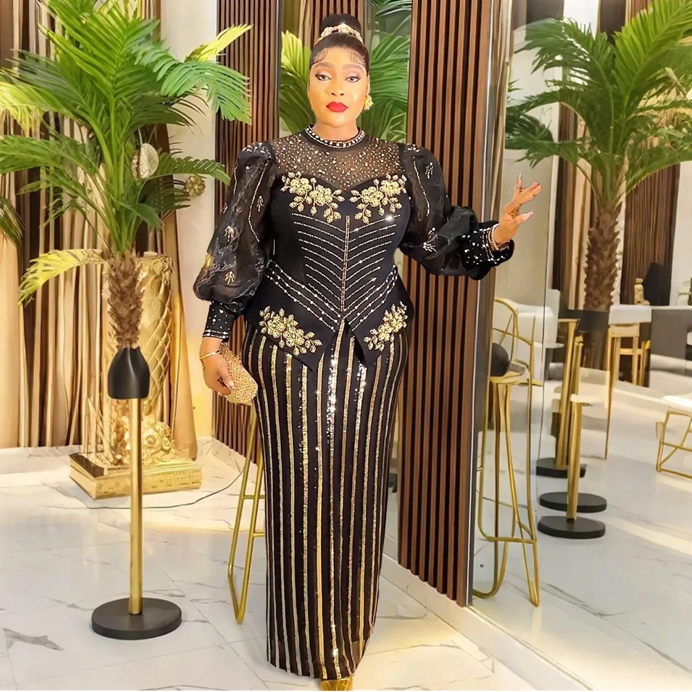 2025 Luxury Party Dresses Elegant Women Wedding Prom Evening Gown Long Sleeve Bodycon Robe African Dashiki Sequin Maxi Dress