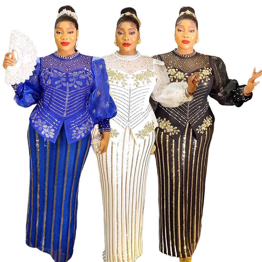 2025 Luxury Party Dresses Elegant Women Wedding Prom Evening Gown Long Sleeve Bodycon Robe African Dashiki Sequin Maxi Dress