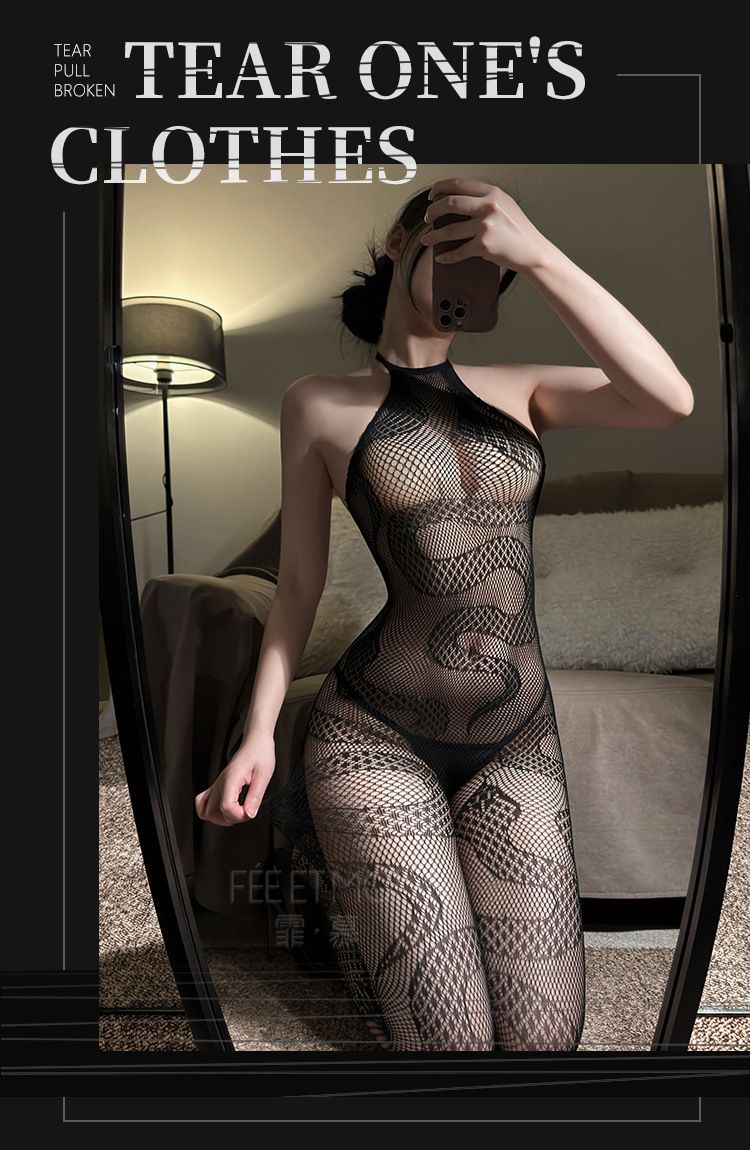 Multi functional women's fishing net lingerie sexy mesh hollow silk stockings Niche snake pattern tight animal hair stockings