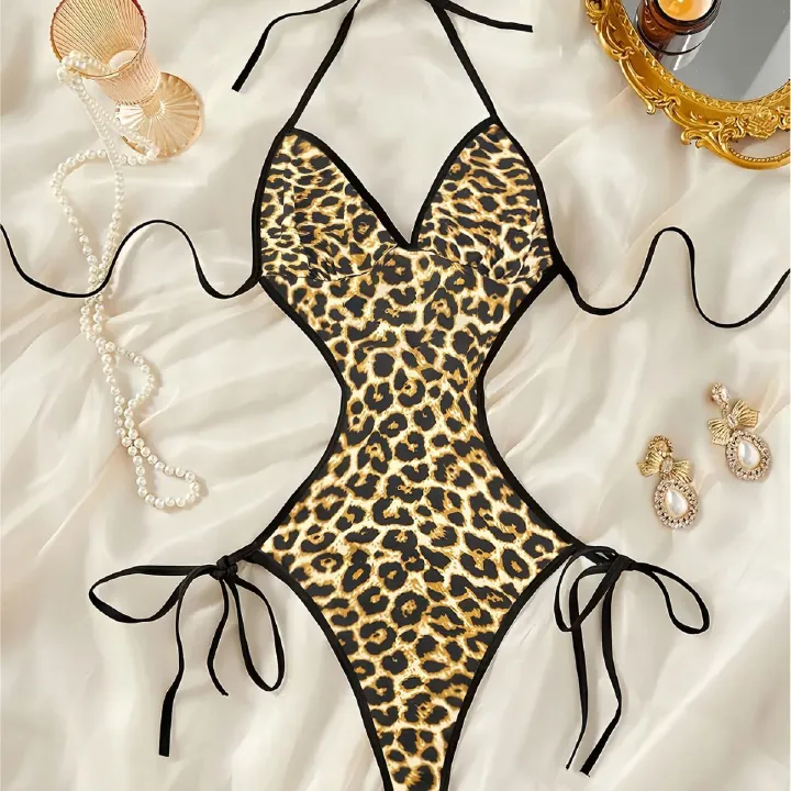 Low Cut Sexy Lingerie with Leopard Print Backless Stockings And Vest Temptation Game Uniform Club Wear No Strip Tease