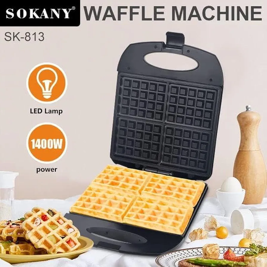 Sokany 4 Slices Waffle Maker machine Sk-813 Sokany with led lamp and thermostat control 1400W