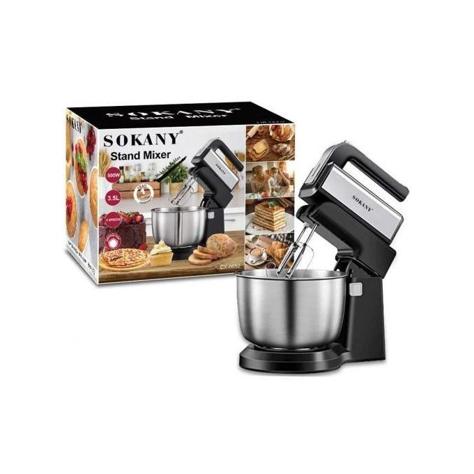 3.5L Sokany stand mixer 500W Kneading machine 4-Quart Tilt-Head Stand Food Mixer, dough mixer Kitchen Electric Grinder Mixer with Dough Hook, Wire Whip & Beater (29*20*34CM) Silver-Black 2.3KG
