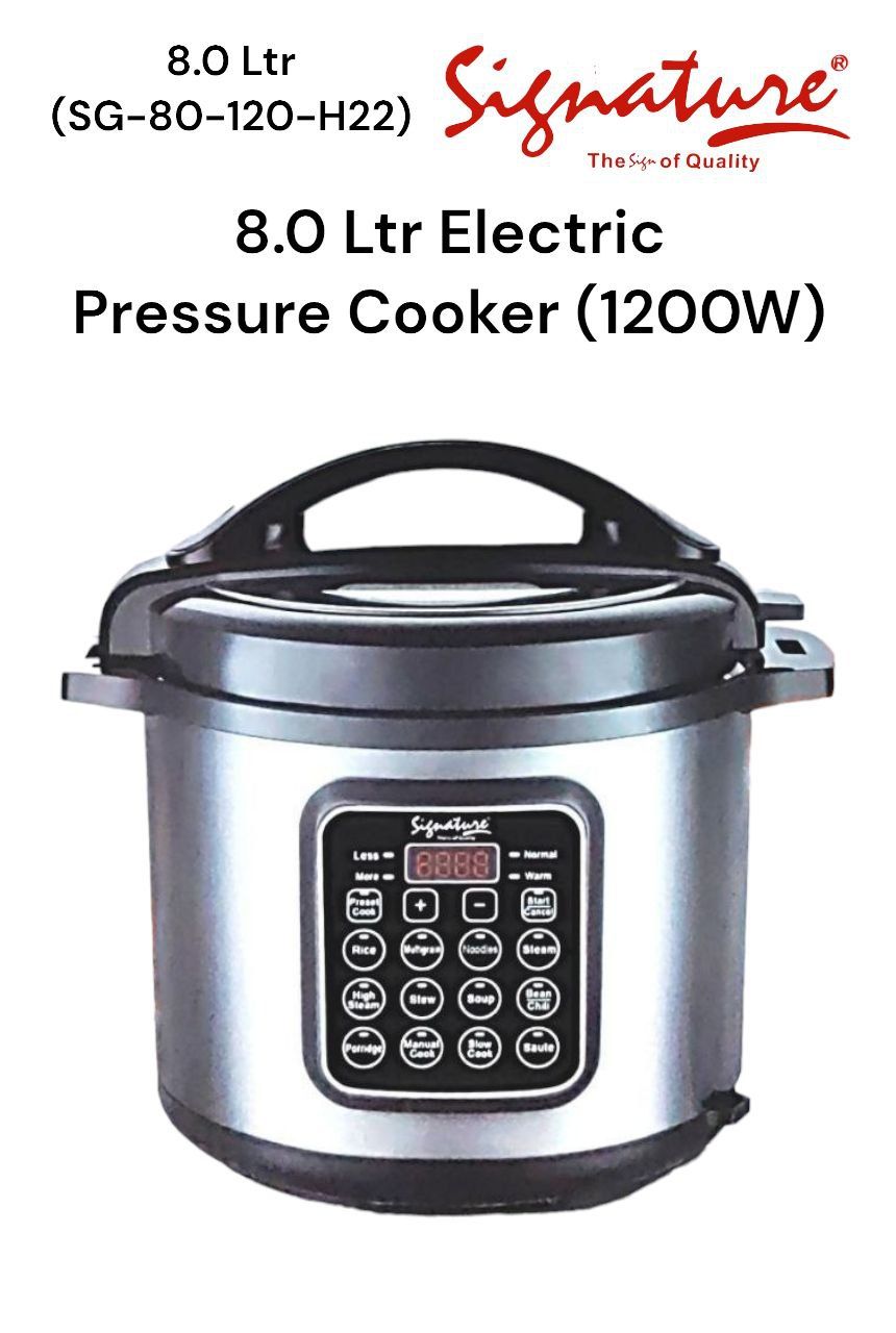 8L smart Signature Electric pressure cooker SG-80-120-H22 With preset programs and 9 safety features off timer 1200W 8 Litres signature pressure cooker