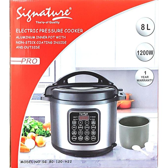 8L smart Signature Electric pressure cooker SG-80-120-H22 With preset programs and 9 safety features off timer 1200W 8 Litres signature pressure cooker