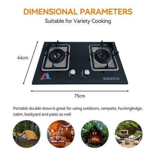 Amaze 2 Burner table top gas cooker hob AM-8802B glass tampered 2 burner gas cooktop  hob with auto ignition