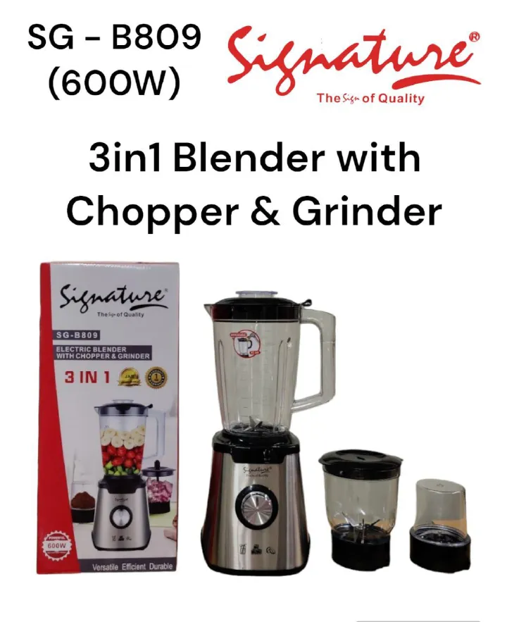 3 in 1 stainless steel Signature Blender with Chopper and Grinder SG-B809 stainless steel 600W Signature blender with 1.5L Unbreakable jar