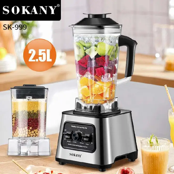 2.5L Sokany blender with Aluminium Body , unbreakable jar and 6000W Powerful motor for commercial and household use . SK-999 Sokany 2 in 1 Commercial blender