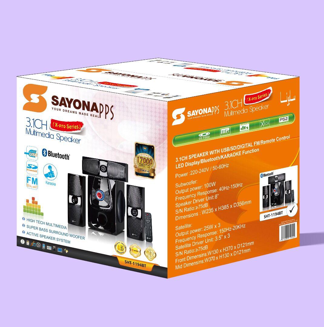 SAYONApps 3.1 Channel SubWoofer SHT-1194BT Sayona Subwoofer with 17000W PMPO With Bluetooth, Auxiliary, FM Radio and USB flash disk support