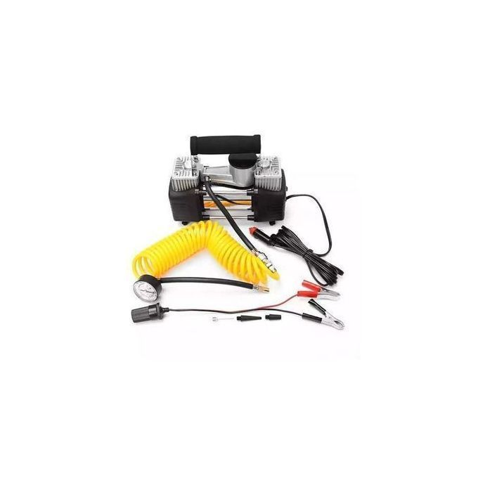 2 Cylinder Tyre Inflator Air Compressor black Multi-purpose, applicable for vehicle tires, bike tires, motorcycle tires and balls Highly effective can inflates a tire in 3 minutes Support alar