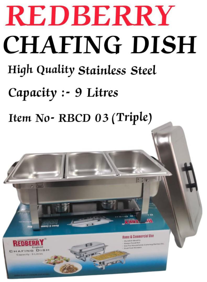 Redberry Chaffing dish 9L Stainless steel Heavy duty Redberry chafing dish for food storage and serving services to keep hot or warm for a longer period of time, single, double or triple partitioned
