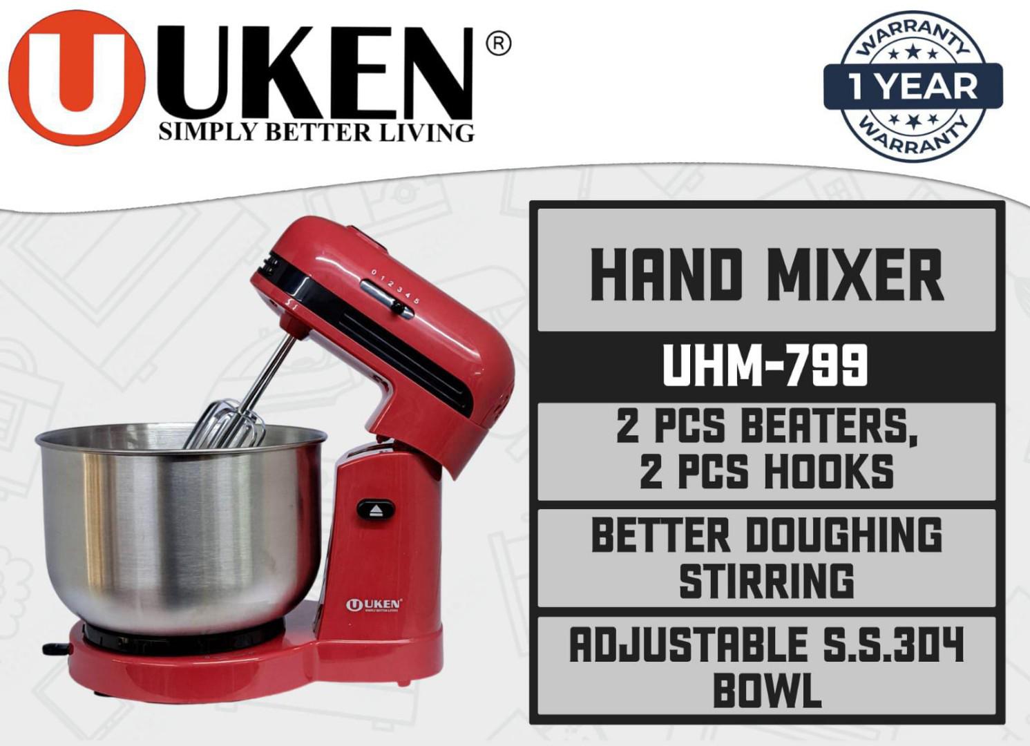 5 Speeds UHM-799 Uken stand mixer With Adjustable 3.5L Stainless steel bowl with 2pcs beaters and 2pcs hooks  for better dough stirring
