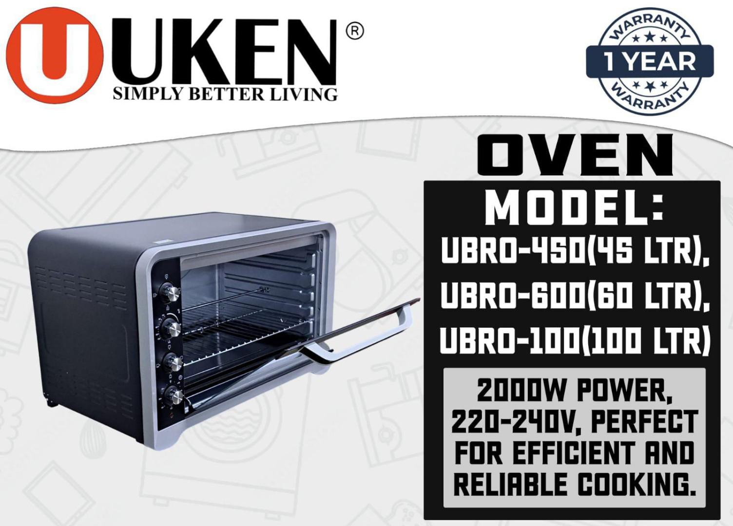 Uken 45L electric Oven UBRO-45 with Rotisserie 2000W Stainless steel UKen Electric oven  with timer and temperature control