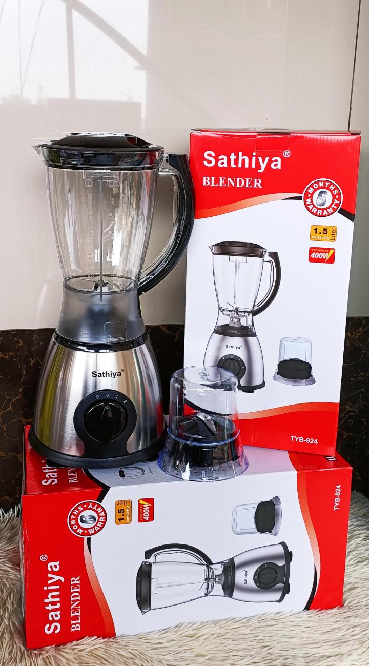 TYB-924 Sathiya 2 in 1 stainless steel blender with grinder and 1.5L Unbreakable Plastic Jar 400W Sathiya blender