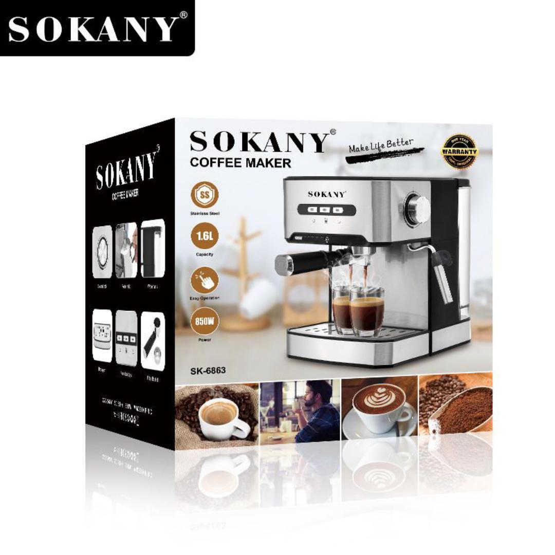 Sokany SK-6863 Espresso Coffee Maker Machine 850W Stainless Steel 1.6L capacity