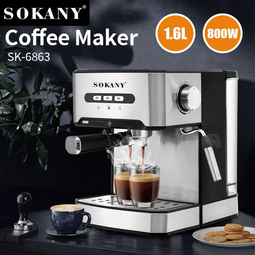 Sokany SK-6863 Espresso Coffee Maker Machine 850W Stainless Steel 1.6L capacity