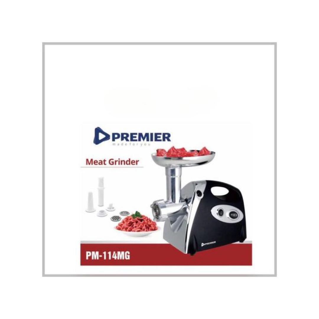 Premier PM-114MG Electric meat grinder and mincer sausage maker with Stainless steel blades and safety lock protection 1200W powerful motor