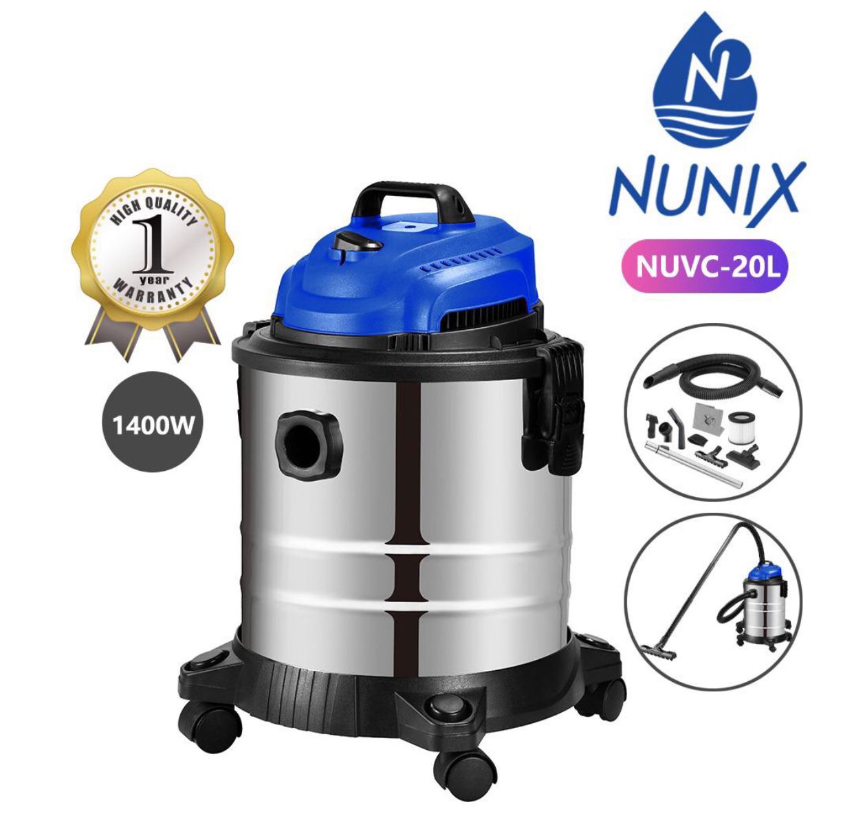 3 in 1 wet and dry 20L Nunix vacuum cleaner NUVC-20L With 1400W Powerful and versatile cleaning solution