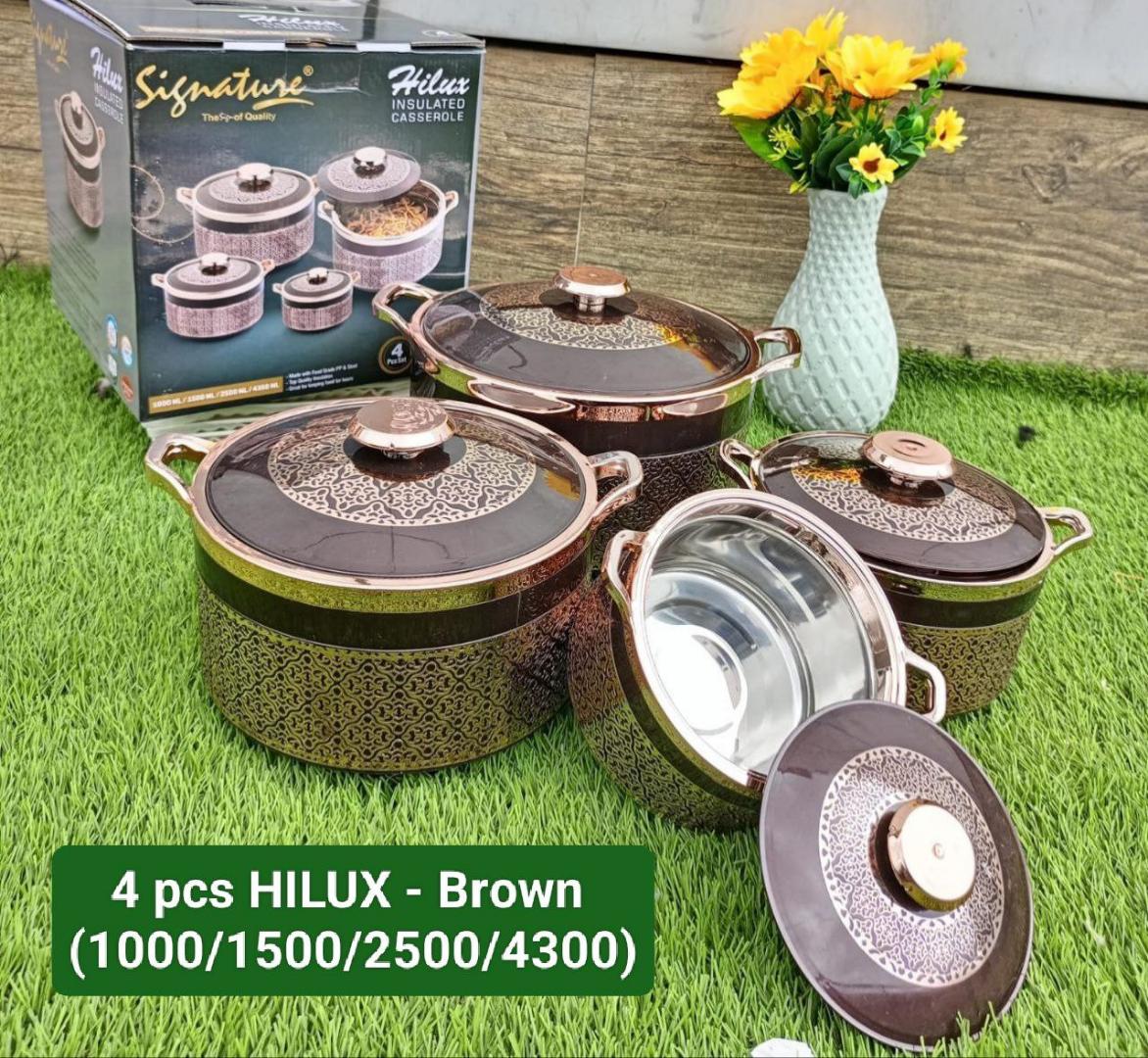 Signature Hilux hotpots 4pcs insulated double layer casserole sizes 1000ml, 1500ml, 2500ml and 4300ml