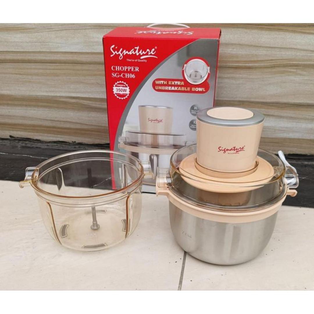 Signature Electric food Chopper with 2L Stainless Steel bowl and extra 2l Unbreakable Bowl SG-H06 Signature Food Chopper 350W vegetable slicer meat mincer