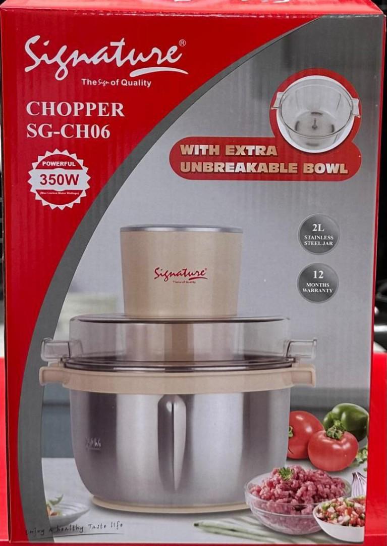 Signature Electric food Chopper with 2L Stainless Steel bowl and extra 2l Unbreakable Bowl SG-H06 Signature Food Chopper 350W vegetable slicer meat mincer