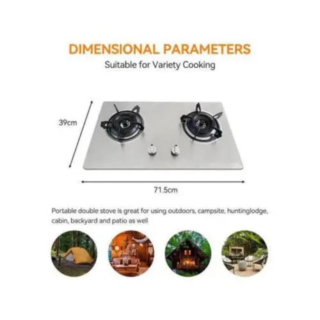 Amaze Stainless steel 2 burner gas hob cooktop with outo ignition. Strong and reliable 2 burner gas cooker stove hob