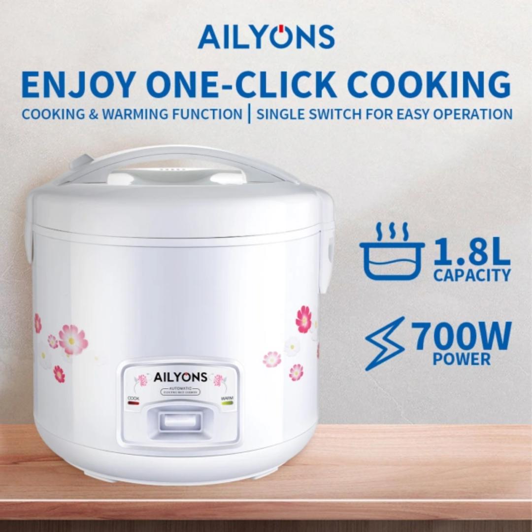 Ailyons Electric Rice cooker 3 in 1 Multifunction with cooking and Warming function 1.8L Capacity and 700W RCX-18B01 Ailyons Rice Cooker with non stick coated pot