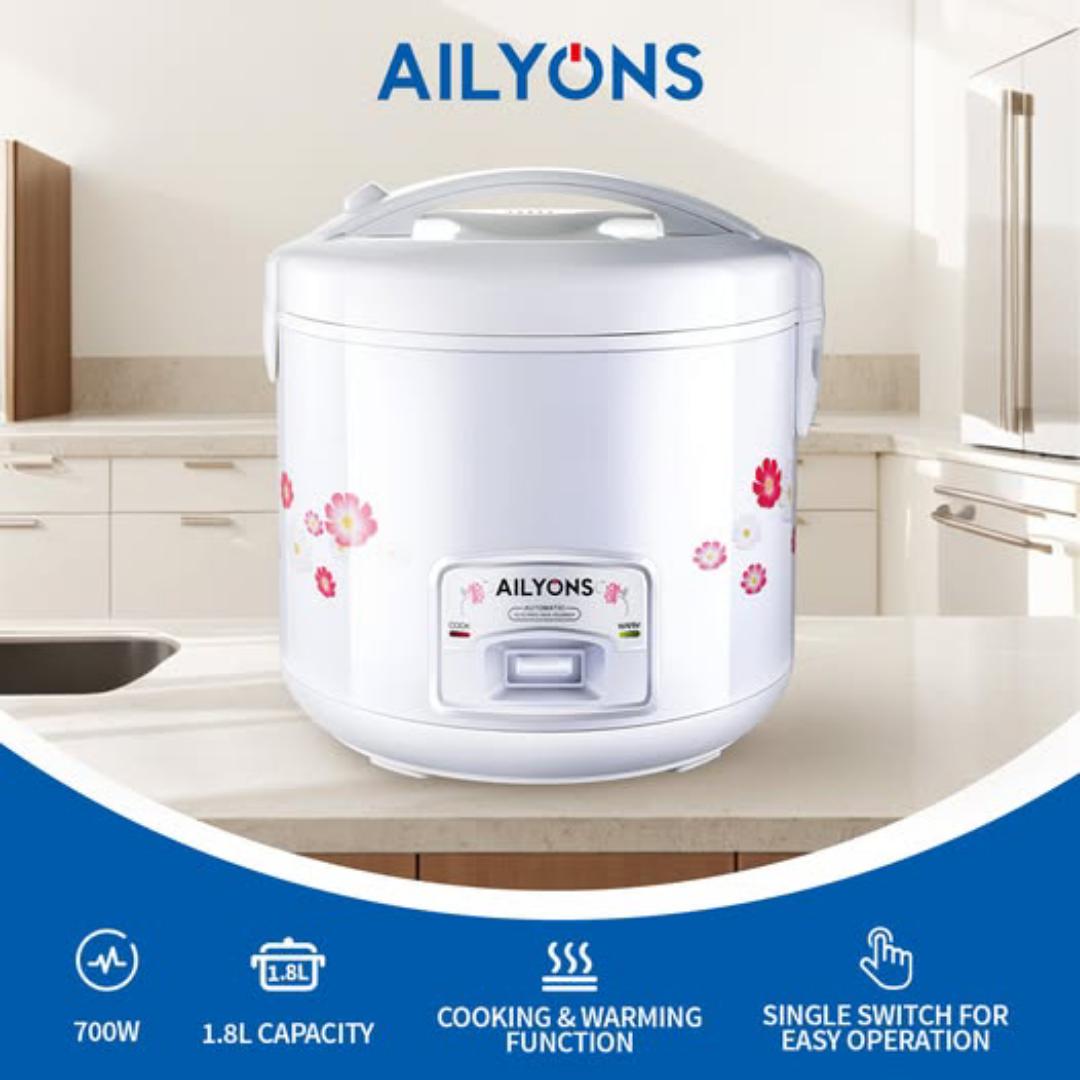 Ailyons Electric Rice cooker 3 in 1 Multifunction with cooking and Warming function 1.8L Capacity and 700W RCX-18B01 Ailyons Rice Cooker with non stick coated pot
